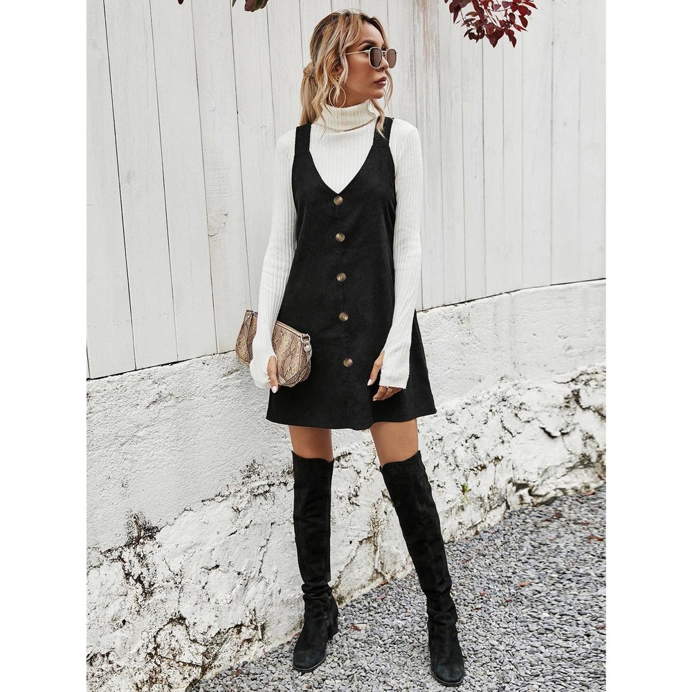 Button down Corduroy Overall Dress (without tee) black - Picture 5 of 5